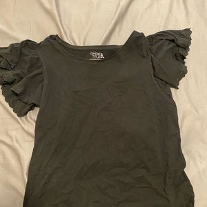 Black Tee with Eyelet Lace Detailing